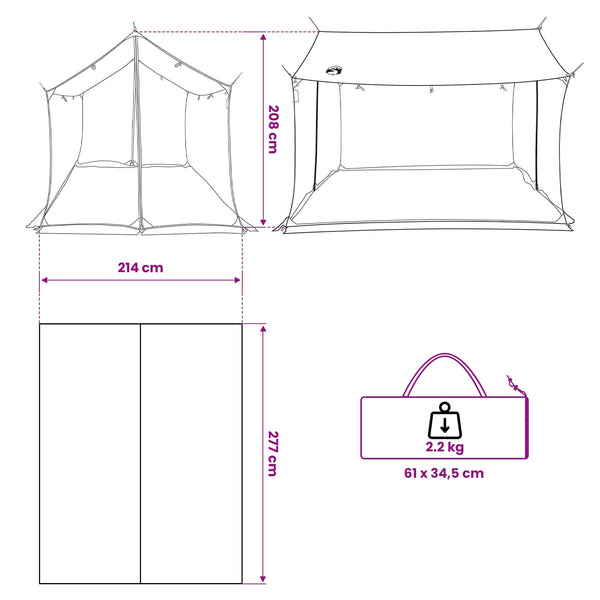 Camping-teltta verkkoseinillä Armivihreä 270 x 210 x 210 cm