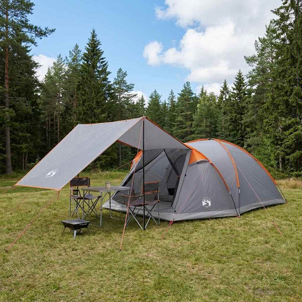 Mökki teltta 8 hengelle Harmaa ja oranssi Polyesteri ja teräs