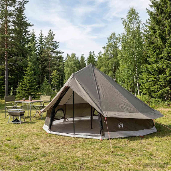 Tipi-teltta 18 hengelle Ruskea Harmaa Polyesteri ja teräs