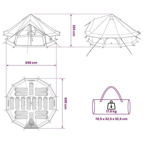 Tipi-teltta 18 hengelle Ruskea Harmaa Polyesteri ja teräs