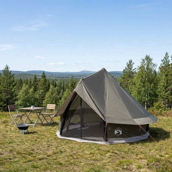 Tipi-teltta 4 hengelle Ruskea Harmaa Polyesteri ja teräs