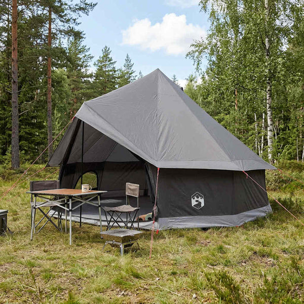 Tipi-teltta 8 hengelle Ruskea Harmaa Polyesteri ja teräs
