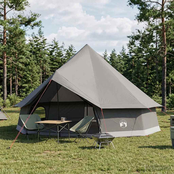 Tipi-teltta 10 hengelle Ruskea Harmaa Polyesteri ja teräs