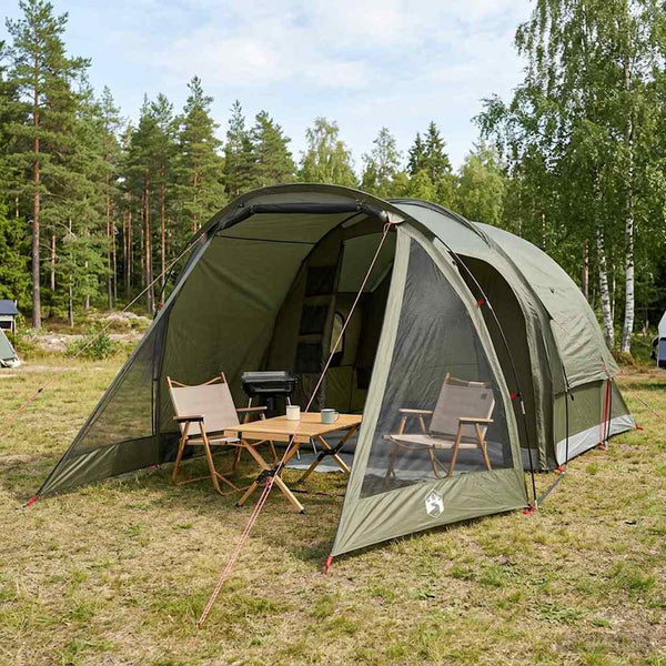 Mökki teltta 4 hengelle Oliivinvihreä Polyesteri ja teräs