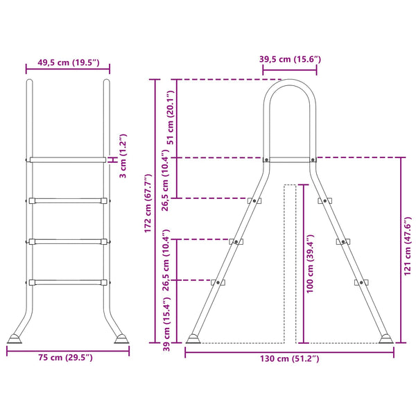 Maanpäällinen allastikkaat 100 cm 3-Step Ruostumaton teräs 304