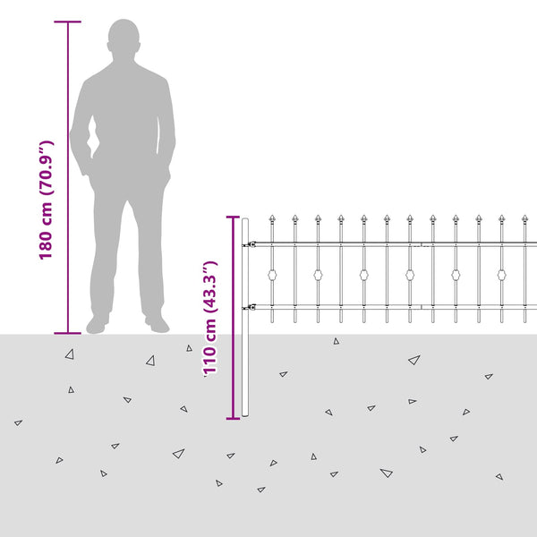Piikkikaide ASTEN 200 x 60 cm Jauhemaalattu Teräs Musta