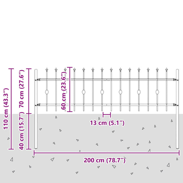 Piikkikaide ASTEN 200 x 60 cm Jauhemaalattu Teräs Musta