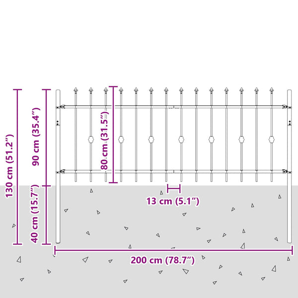 Piikkikaide ASTEN 200 x 80 cm Jauhemaalattu Teräs Musta