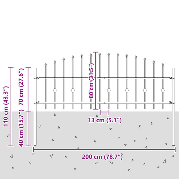 Piikkikaide ASTEN 200 x 80 cm Jauhemaalattu Teräs Musta