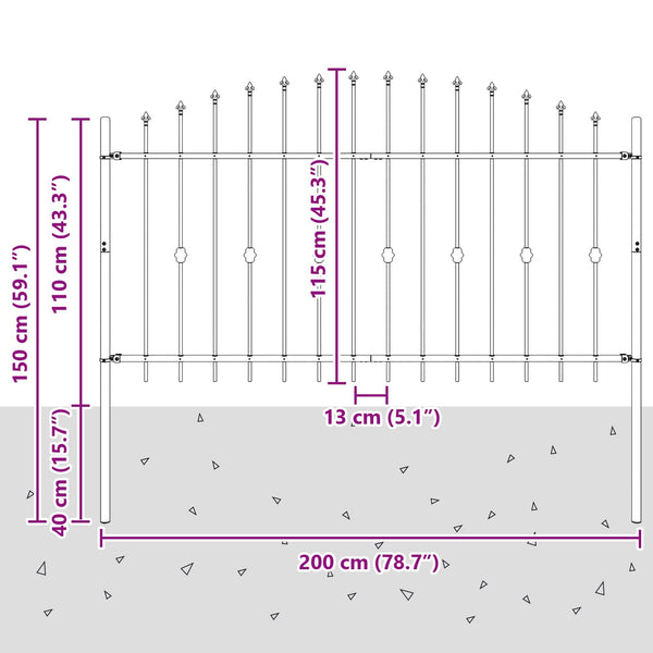 Piikkikaide ASTEN 200 x 150 cm Jauhemaalattu Teräs Musta