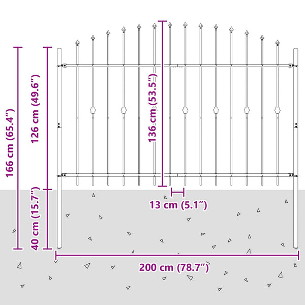 Piikkikaide ASTEN 200 x 166 cm Jauhemaalattu Teräs Musta