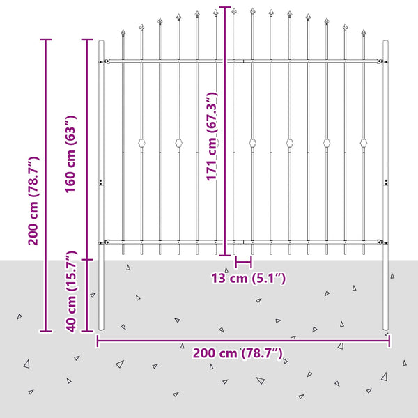 Piikkikaide ASTEN 200 x 200 cm Jauhemaalattu Teräs Musta