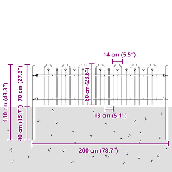 Piikki Kaari Aita DRONTEN 200 x 60 cm Jauhemaalattu Teräs Musta