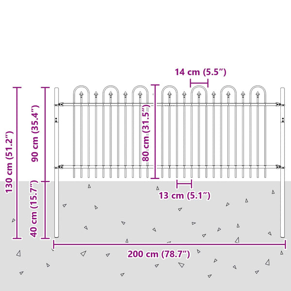 Piikki Kaari Aita DRONTEN 200 x 80 cm Jauhemaalattu Teräs Musta