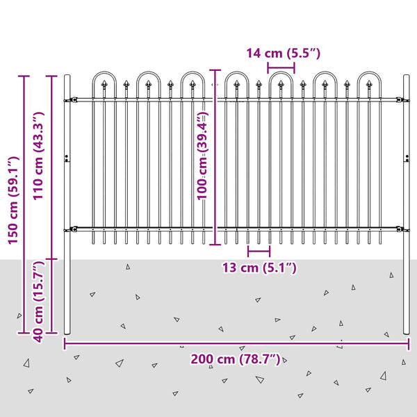 Piikki Kaari Aita DRONTEN 200 x 100 cm Jauhemaalattu Teräs