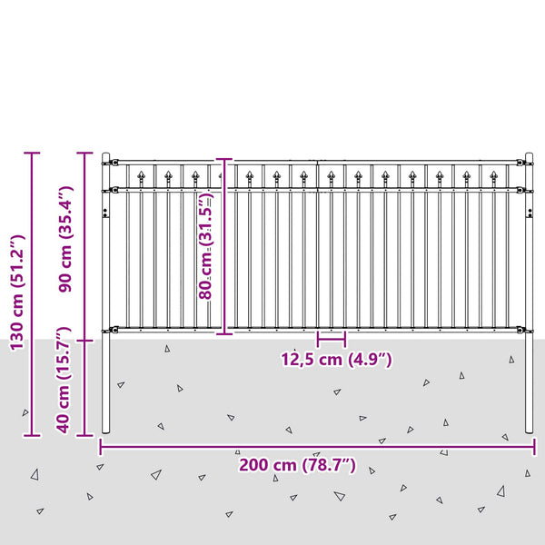 Piikki Aita BAARLO 200 x 80 cm Jauhemaalattu Teräs Musta