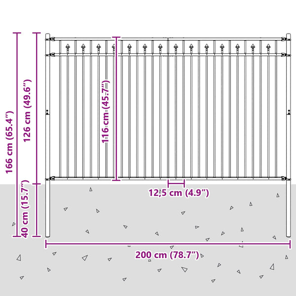 Piikki Aita BAARLO 200 x 116 cm Jauhemaalattu Teräs Musta