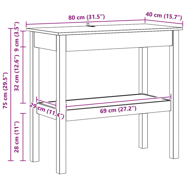 Konsolipöytä Vahansävyinen Ruskea 80 x 40 x 75 cm Massiivimänty