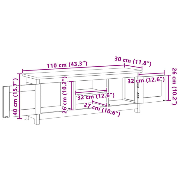 TV-taso 110 x 30 x 40 cm Luonnollinen Tiikkipuu