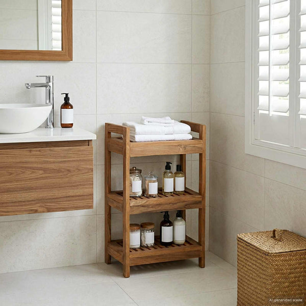 Kylpyhuoneshelf Luonnollinen 45 x 30 x 71 cm Tiikkipuu