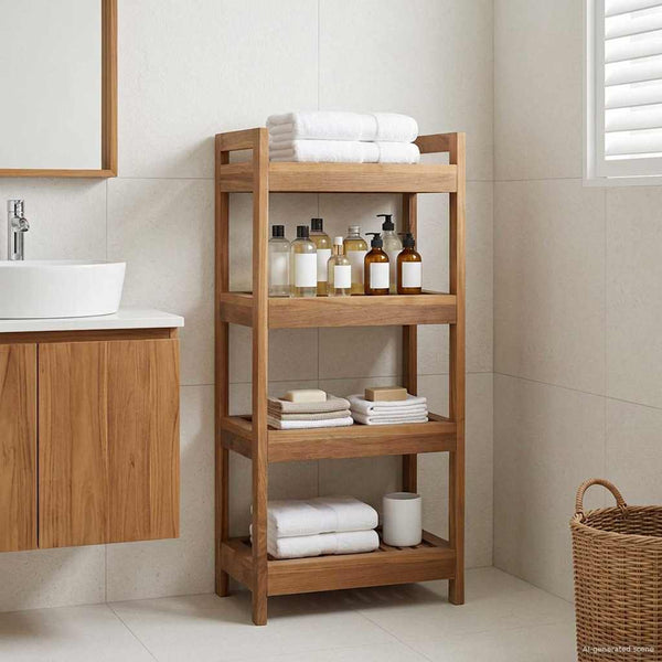 Kylpyhuoneshelf Luonnollinen 45 x 30 x 97 cm Tiikkipuu