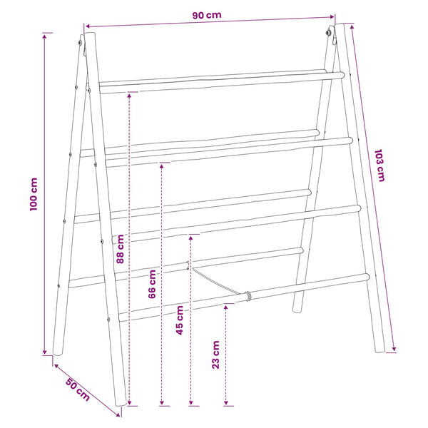 Kaksipuoleinen peittoportaat Musta 90 x 50 x 100 cm Bambu