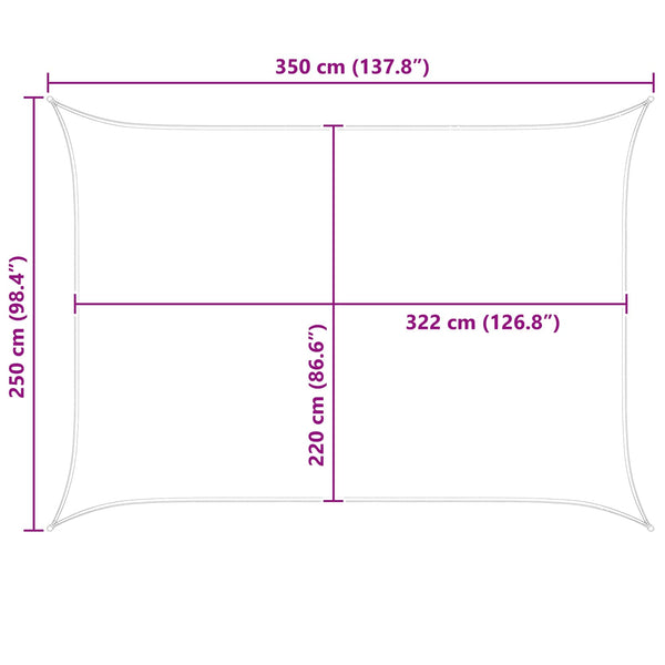 Aurinkosuojapurje 3,5 x 2,5 m 100% polyesteri Oxford Suorakaide