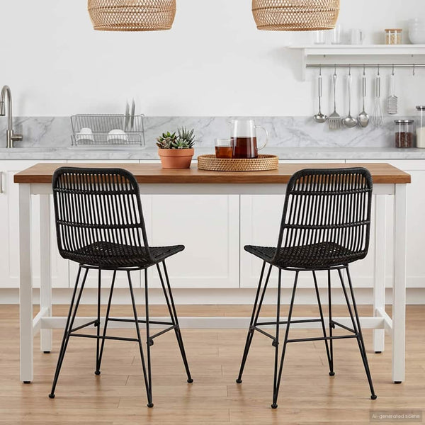 Ruokatuoli 2 kpl Rattan ja Teräs Musta 41 x 55 x 85 cm
