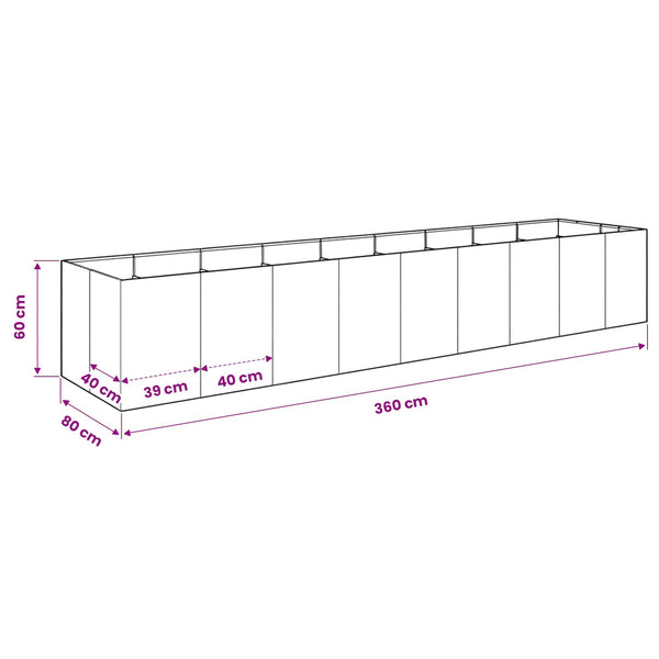 Puutarha ruukku Musta 360 x 80 x 60 cm Kylmävalssattu teräs