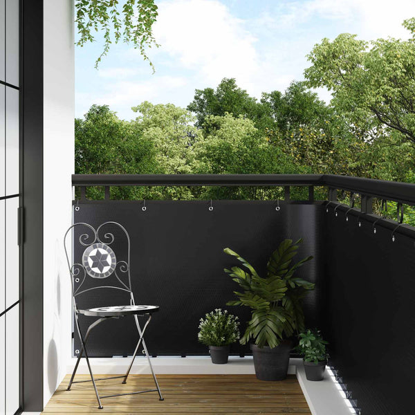 Parvekenäyttö Silmukoilla 300 x 90 cm polyrottinki Musta