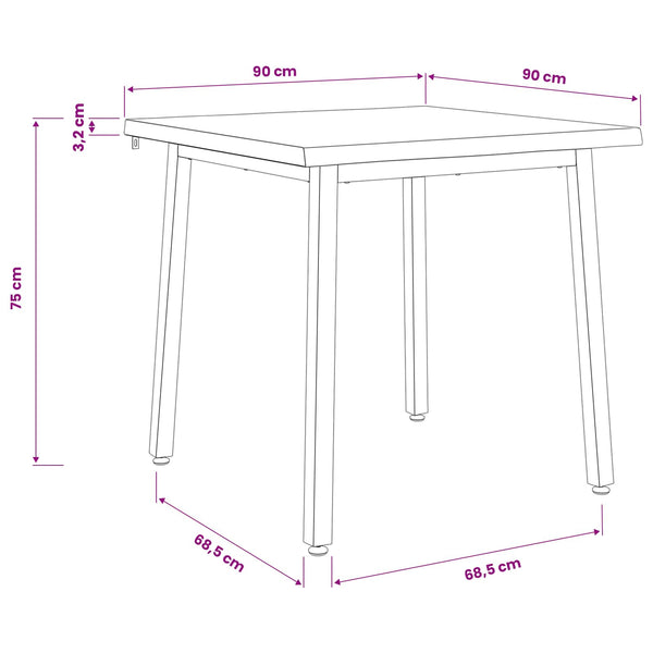 90 x 90 x 75 cm Tiheä akasiapuu Tumma ruskea ja valkoinen Neliö