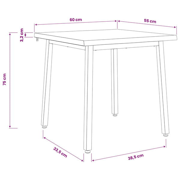 60 x 55 x 75 cm Tiheä akasiapuu valkoinen Suorakaide
