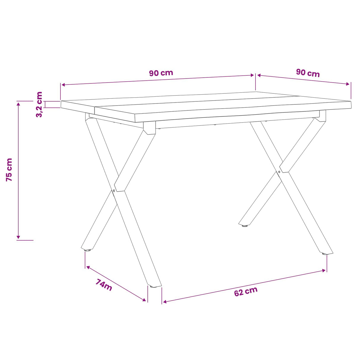Elävä Reunakynttiläruokapöytä 90 x 90 x 75 cm Tiheä akasiapuu