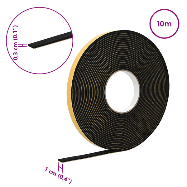 Itsekiinnittyvä vaahtoteippi Musta 10mm x 10m CR-vahto