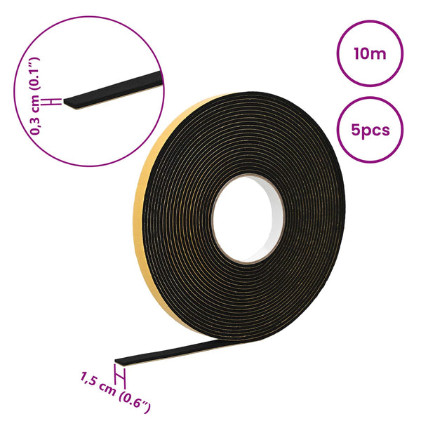 Itsekiinnittyvä vaahtoteippi 5 kpl Musta 15mm x 10m CR-vahto