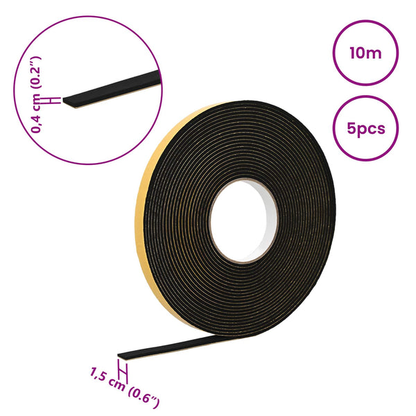 Itsekiinnittyvä vaahtoteippi 5 kpl Musta 15mm x 10m CR-vahto