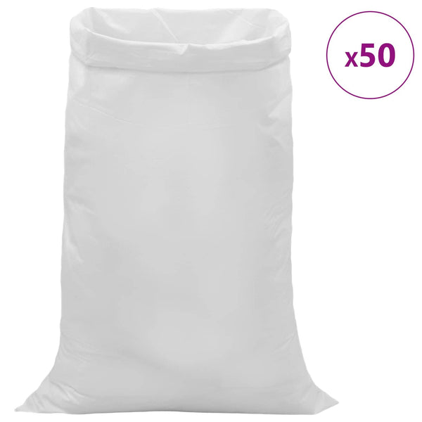 Kudotut säkit 50 kpl valkoinen 80 x 125 cm PP
