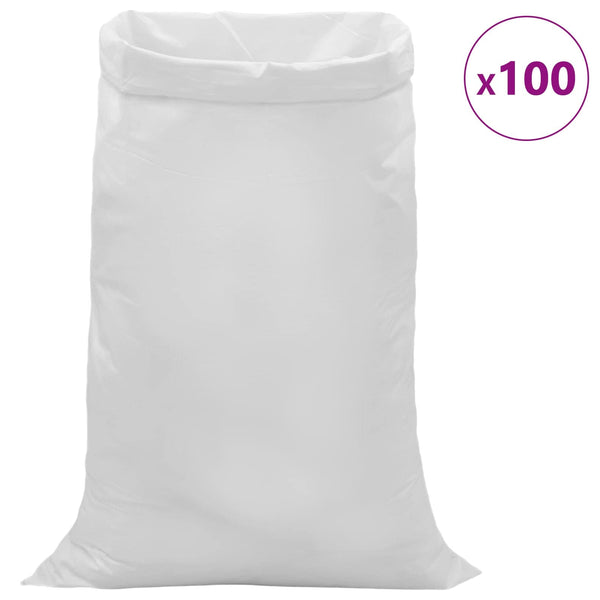 Kudotut säkit 100 kpl valkoinen 80 x 125 cm PP