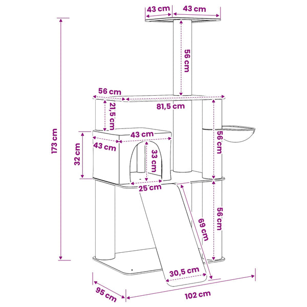 Kissanpuu sisaliraapimispuilla Vaaleanharmaa 173 cm