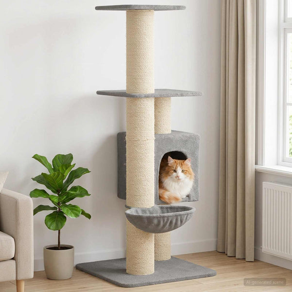 Kissanpuu sisaliraapimispuilla Vaaleanharmaa 137 cm