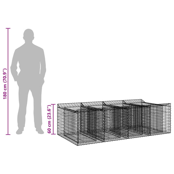 Gabion Kohotettu Peti 2 kpl 200 x 100 x 60 cm Galvanoitu teräs