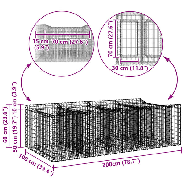 Gabion Kohotettu Peti 2 kpl 200 x 100 x 60 cm Galvanoitu teräs