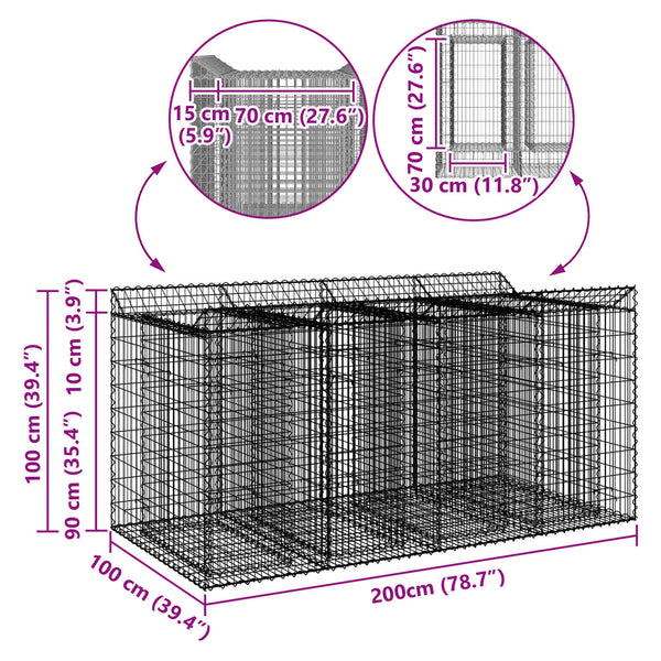 Gabion Kohotettu Peti 2 kpl 200 x 100 x 100 cm Galvanoitu teräs