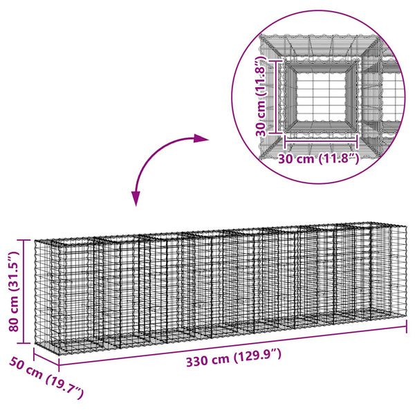 Gabion Kohotettu Peti 2 kpl 330 x 50 x 80 cm Galvanoitu teräs
