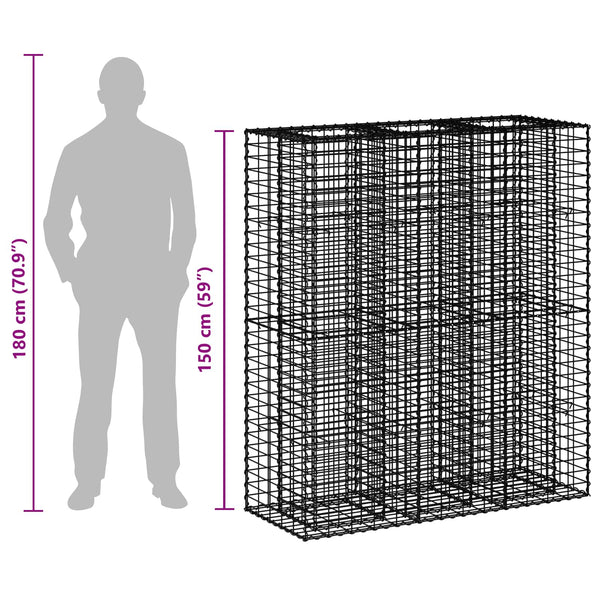 Gabion Kohotettu Peti 2 kpl 130 x 50 x 150 cm Galvanoitu teräs