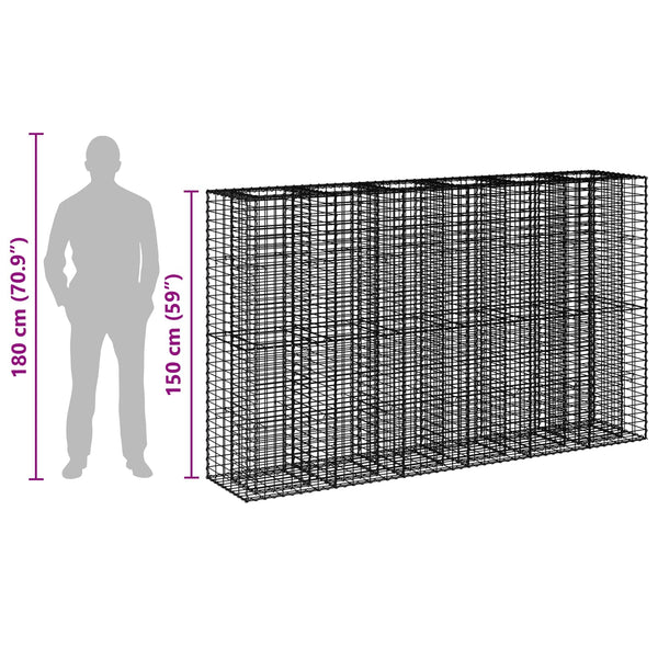 Gabion Kohotettu Peti 3 kpl 250 x 50 x 150 cm Galvanoitu teräs