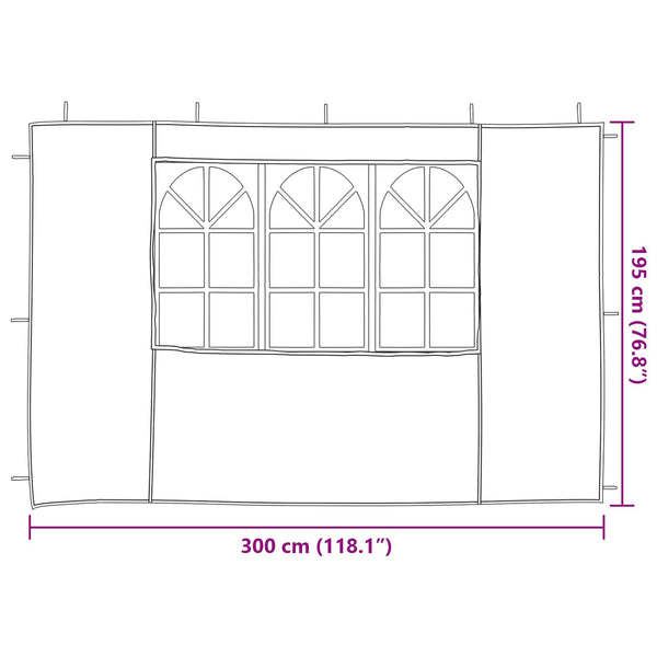 Juhlateltan sivuseinä 2 kpl 300 x 195 cm Punainen PE ja teräs