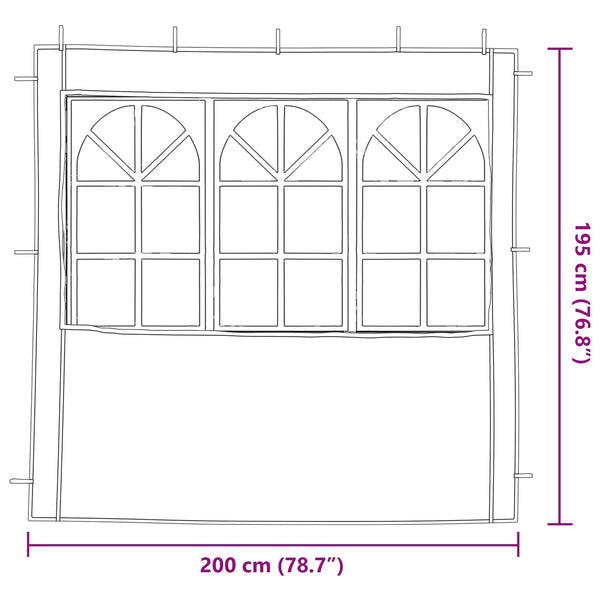 Juhlateltan sivuseinä 2 kpl 200 x 195 cm Sininen PE ja teräs