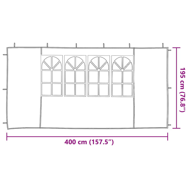 Juhlateltan sivuseinä 2 kpl 400 x 195 cm valkoinen PE ja teräs