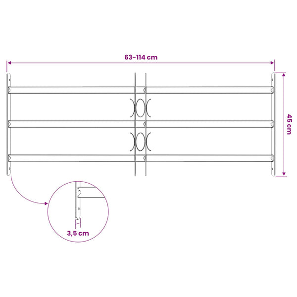 Ikkunoiden turvaverkko 3 ristikkopalkilla 3 kpl 63-114 cm